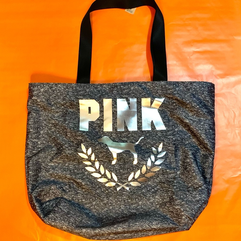 VS PINK Large Logo Tote Bag (Gray and Silver)